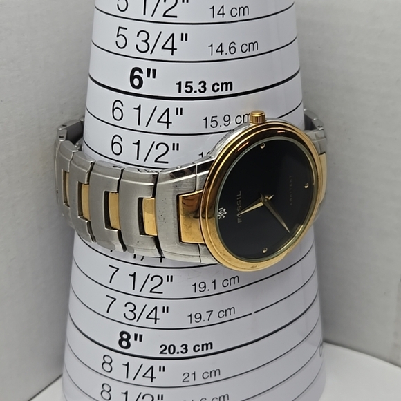 Mens Fossil Arkitekt Watch Black Diamond Dial Gold Silver Two Tone New Battery - Picture 7 of 11